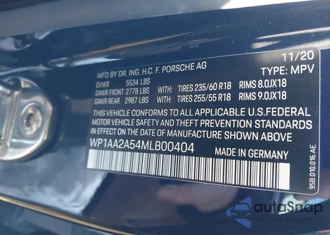 2021 Porsche Macan z USA, uszkodzony, nr VIN WP1AA2A54MLB00404